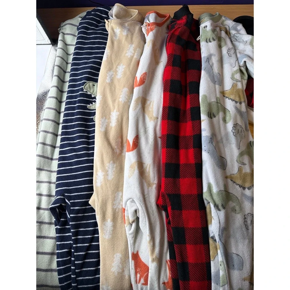 Lot 6‎ Kids Fleece Footed Pajamas 5T Carter's Gerber Dino Plaid